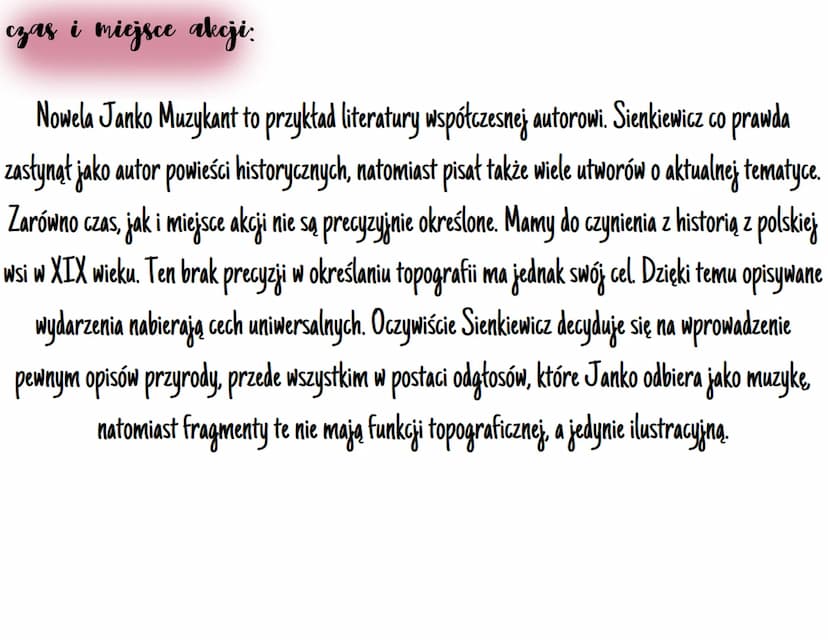 JANKO MUZYKANT
Henryk Sienkiewicz
krótkie streszczenie:
W wiejskiej chacie na świat przychodzi wątły chłopiec - Janek. Dziecko zostaje ochrz