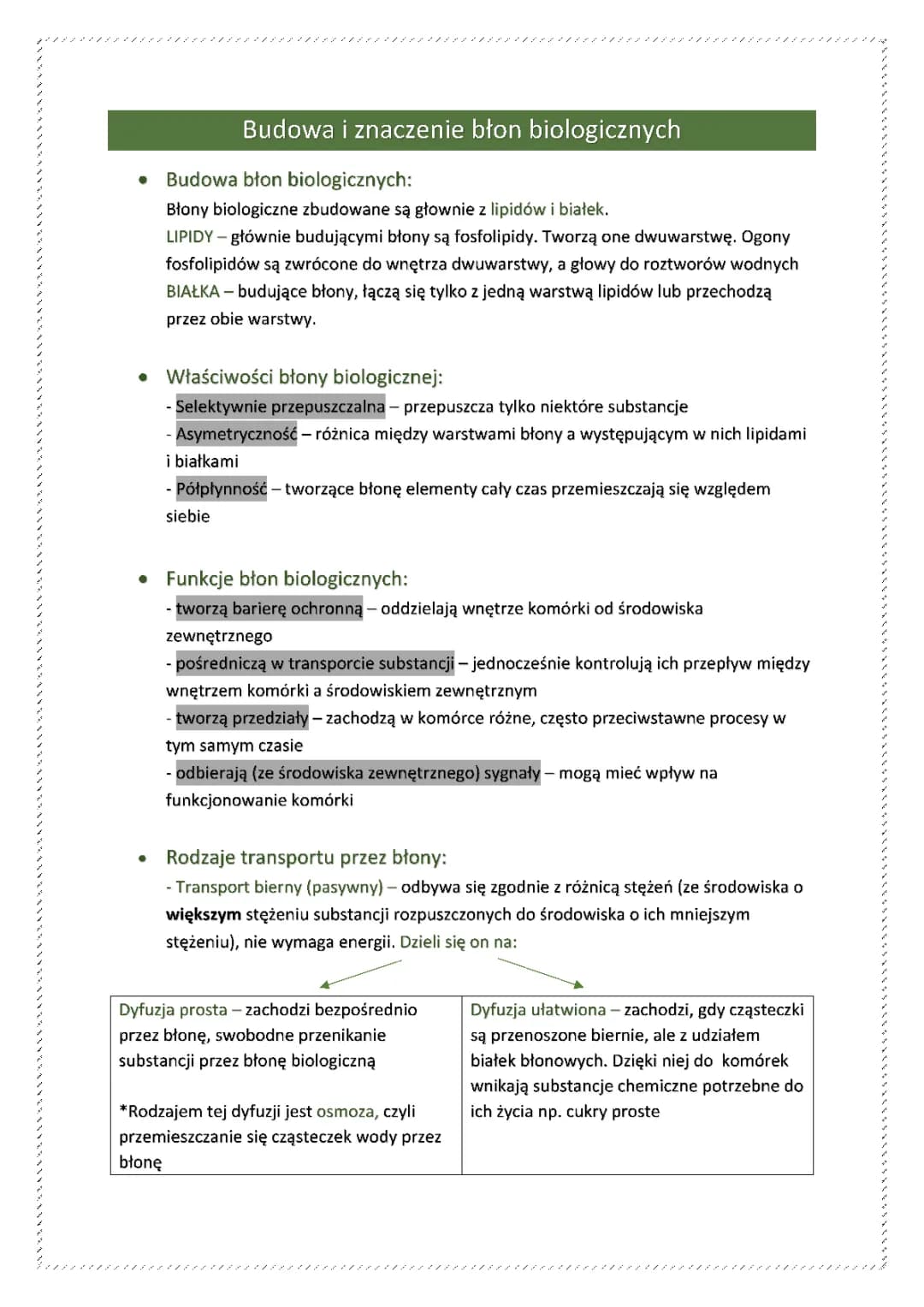 Budowa i znaczenie błon biologicznych
