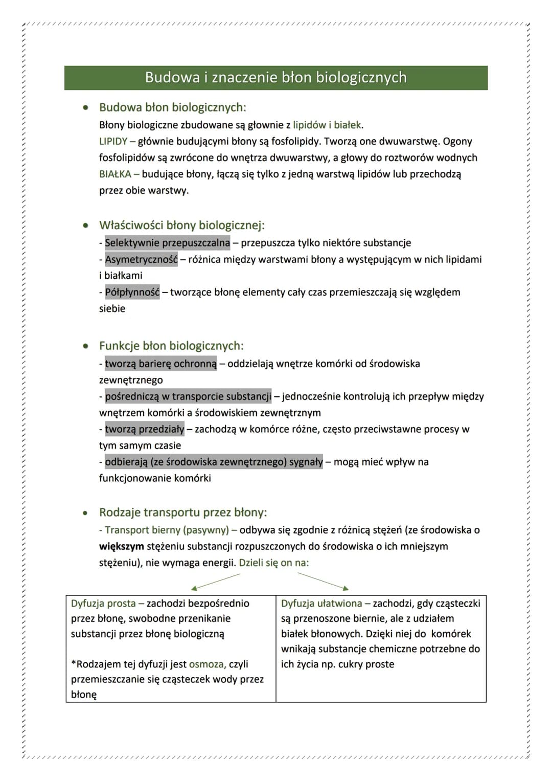 ●
●
●
Budowa i znaczenie błon biologicznych
Budowa błon biologicznych:
Błony biologiczne zbudowane są głownie z lipidów i białek.
LIPIDY - g