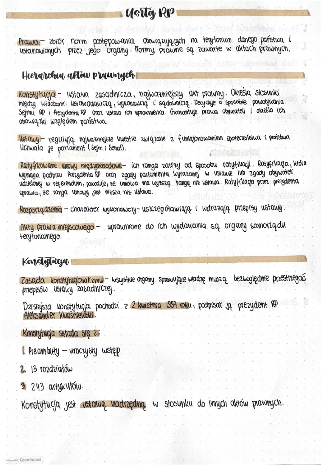 # Uartój RP

Prawo zbiór norm postępowania obowiązujących na terytonum danego państwa i
ustanowionych przez jego organy. Normy prawne są zaw
