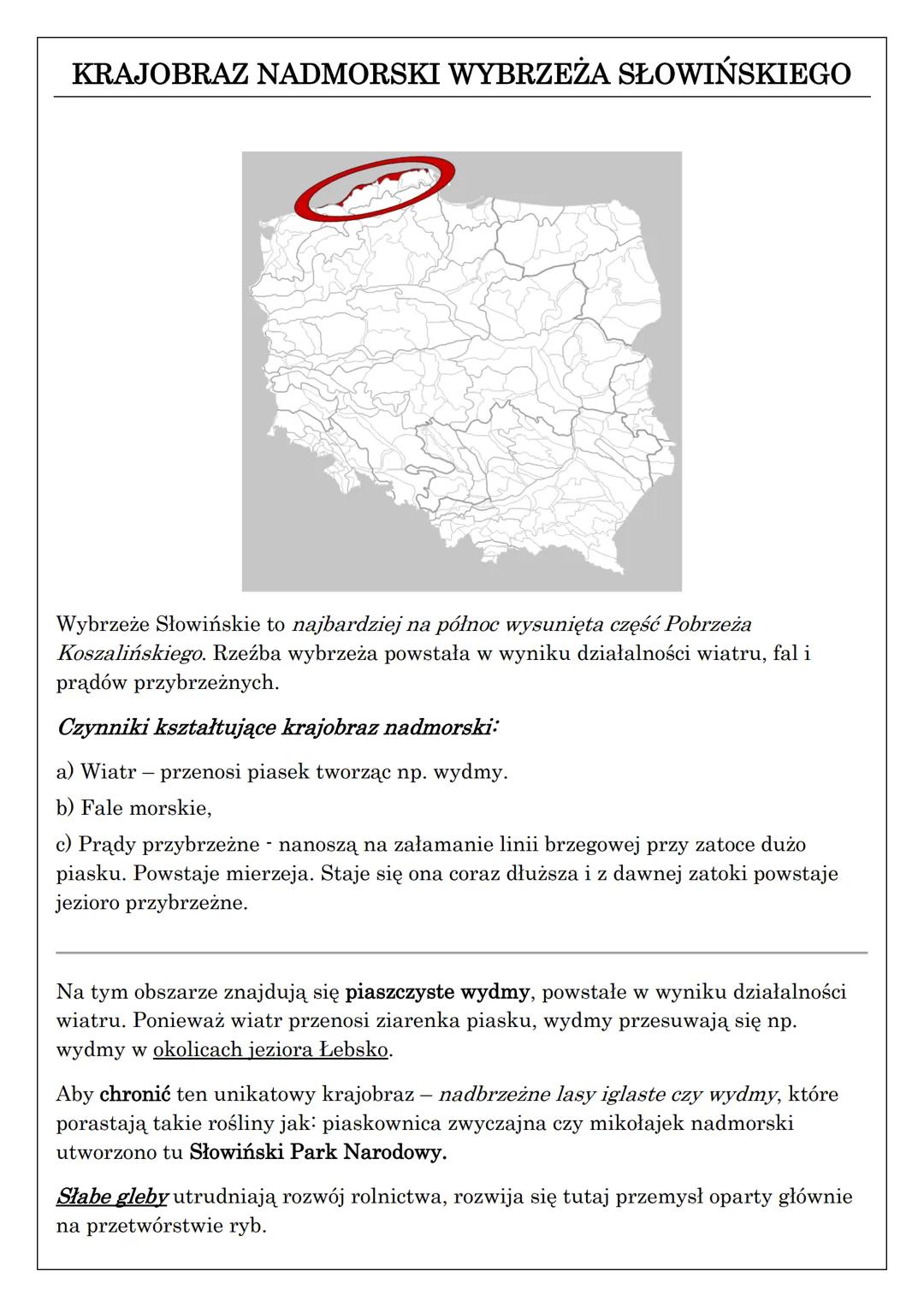 KRAJOBRAZ NADMORSKI WYBRZEŻA SŁOWIŃSKIEGO
Wybrzeże Słowińskie to najbardziej na północ wysunięta część Pobrzeża
Koszalińskiego. Rzeźba wybrz