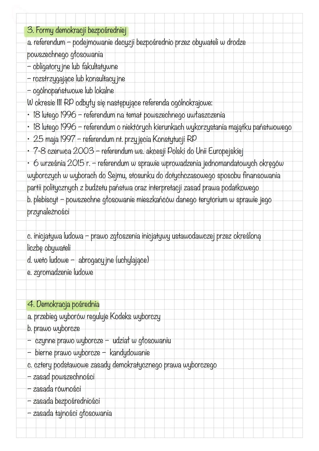DEMOKRACJA W POLSCE
1. Demokracja - forma ustroju państwa, w której władzę sprawują jego obywatele
bezpośrednio lub za pośrednictwem wybrany