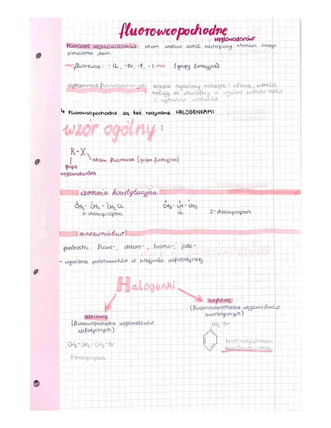 M
fluoroweopochodne
węglowodorow
POCHODNE NEGLOWODORÓW- atom wodon został zastapiony atomem innego
pienwiastka chem.
fluorowce: -a, Br, -F, 