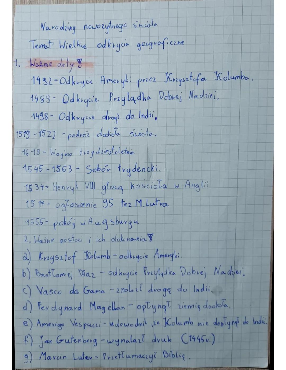 Narodziny nowożytnego świata - Kluczowe wydarzenia