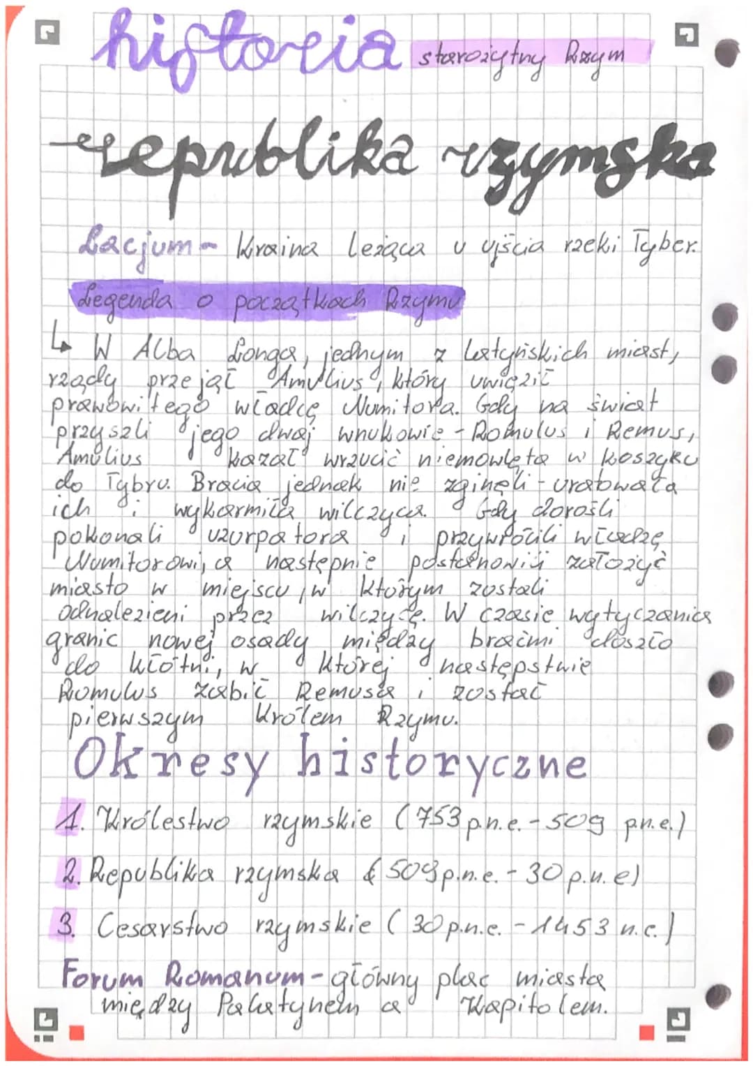 starożytiny Roym
hiftorcia stavybiny hingon
republike rzymska
Lacjum - Kraina Lexiqua v vjścia rzeki Tyber.
Legenda o początkach bzymu
↳ W A