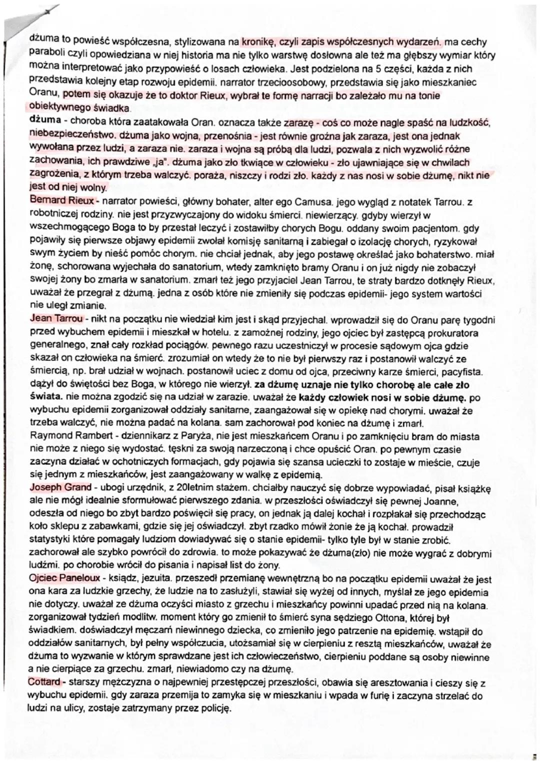 dżuma to powieść współczesna, stylizowana na kronikę, czyli zapis współczesnych wydarzeń, ma cechy
paraboli czyli opowiedziana w niej histor