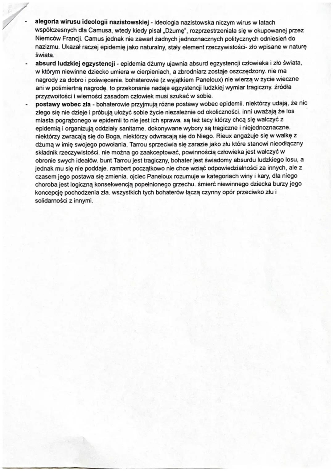dżuma to powieść współczesna, stylizowana na kronikę, czyli zapis współczesnych wydarzeń, ma cechy
paraboli czyli opowiedziana w niej histor