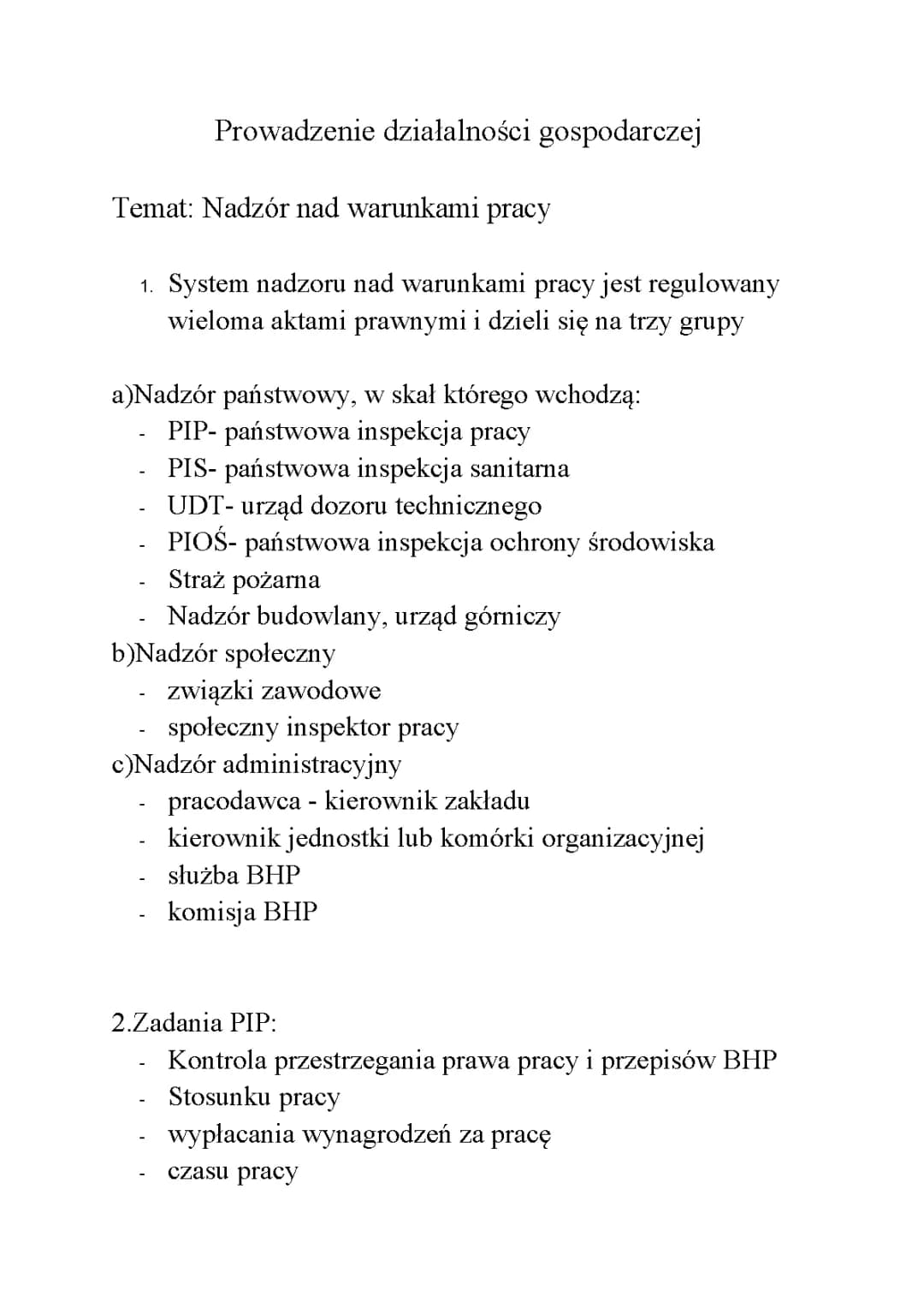 Kto sprawuje nadzór nad warunkami pracy BHP
