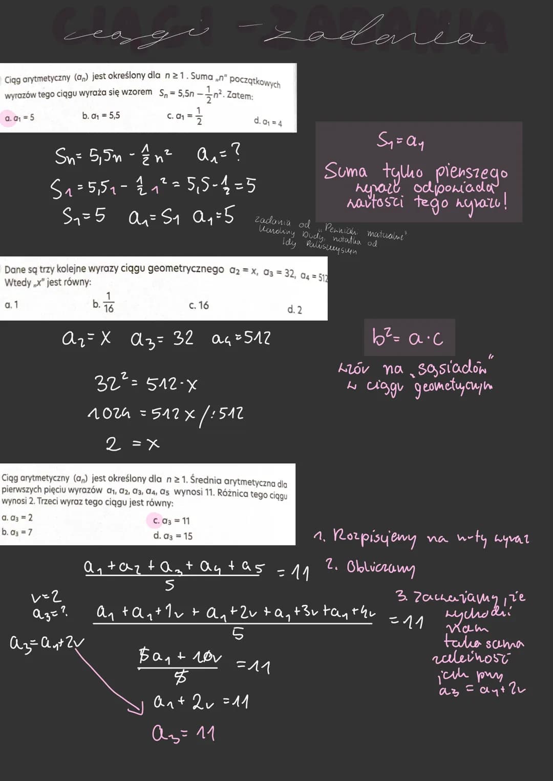 a. a₁ = 5
Ciąg arytmetyczny (an) jest określony dla n ≥1. Suma ,n" początkowych
wyrazów tego ciągu wyraża się wzorem Sn = 5,5n -n². Zatem:
b