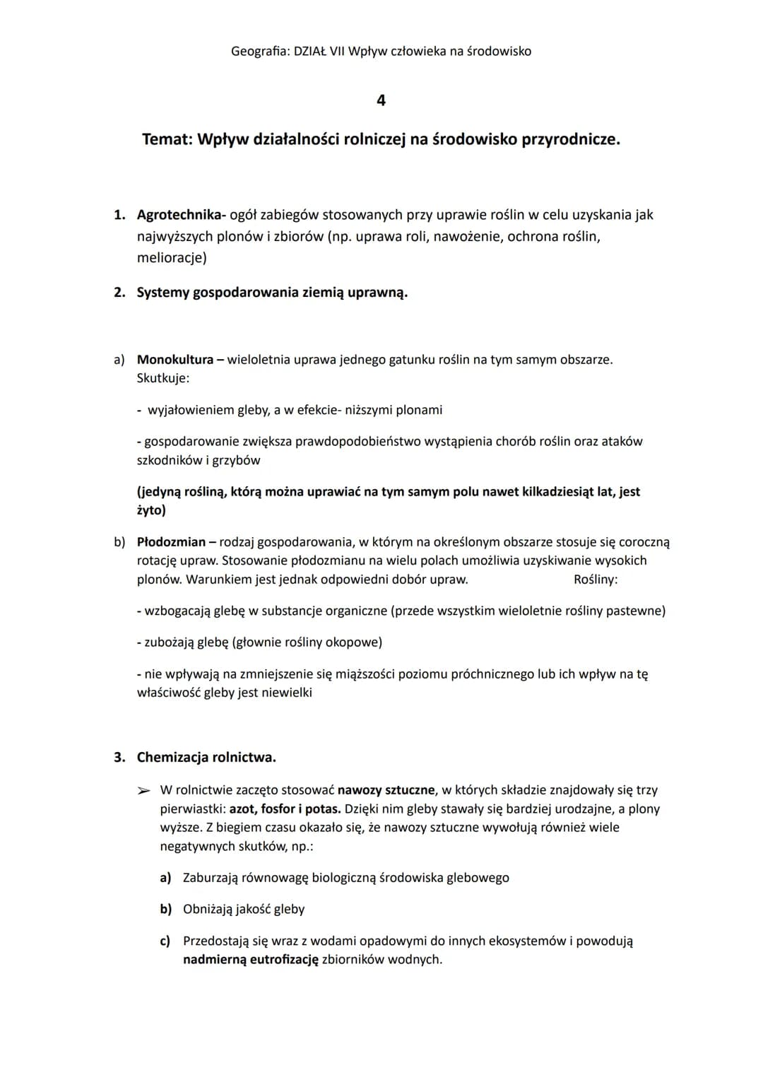 Geografia: DZIAŁ VII Wpływ człowieka na środowisko
4
Temat: Wpływ działalności rolniczej na środowisko przyrodnicze.
1. Agrotechnika- ogół z