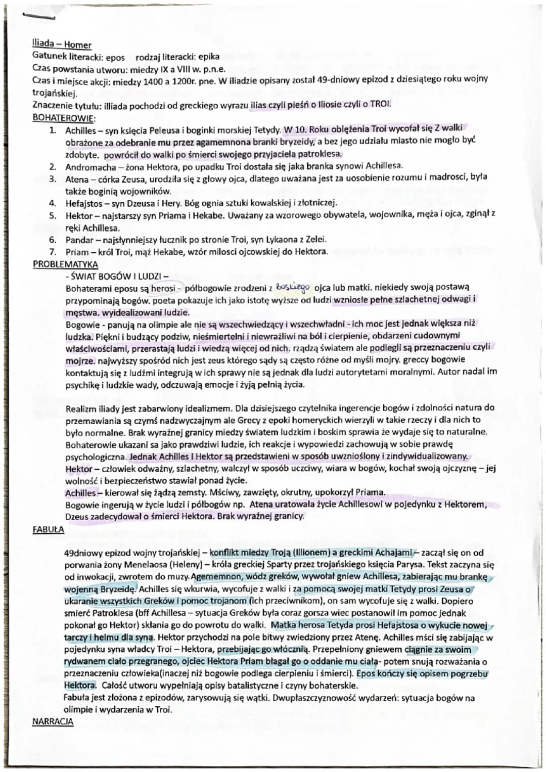 Iliada-Homer
Gatunek literacki: epos rodzaj literacki: epika
Czas powstania utworu: miedzy IX a VIII w. p.n.e.
Czas i miejsce akcji: miedzy 
