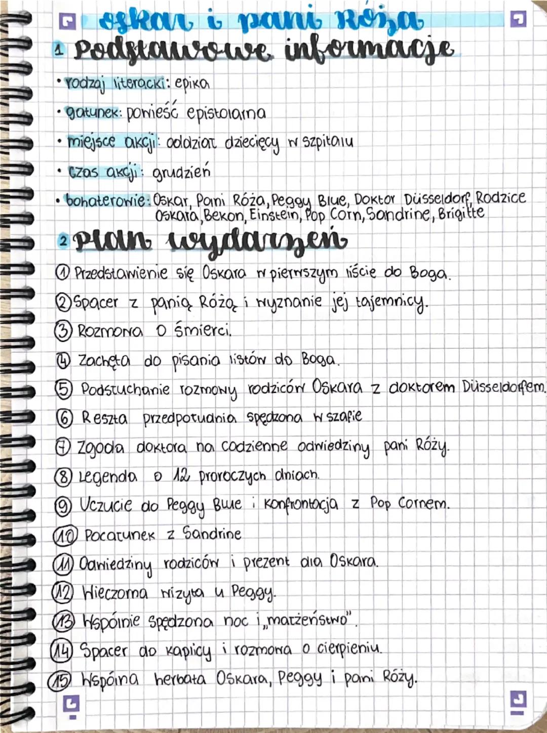 --- OCR Start ---
oskar i pani Roza
4 Podstawowe informacje
• rodzaj literacki: еріка
• gatunek: powieść epistolarna
• miejsce akcji: oddzia