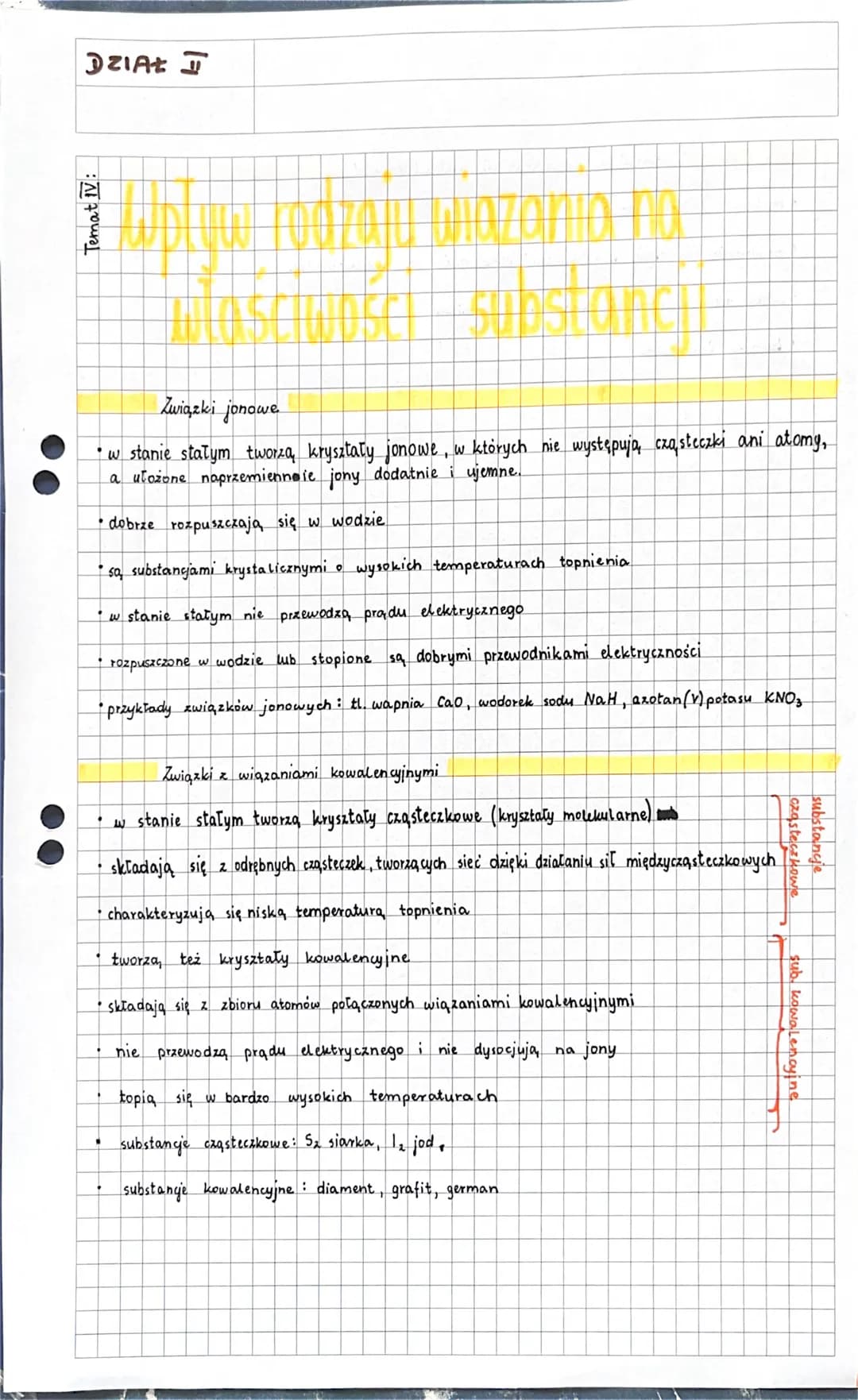 DZIAŁ D
Temat IV:
LODZAJU Wazon a n
Związki jonowe
• w stanie stałym tworzą kryształy jonowe, w których nie występują cząsteczki ani atomy,
