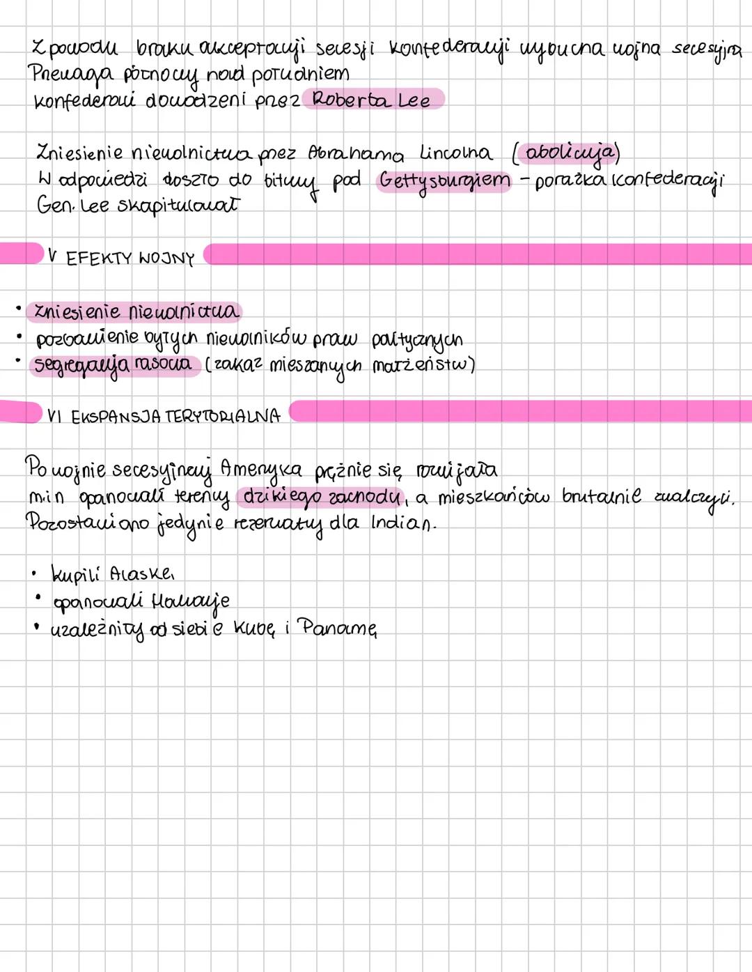 HOJNA SECESYJNA H STANACH
ZMIANY TERYTORIALNE
US nabyto: Luizjane, od Franceyi i Florydlę, od Hiszpani
Nasilita się, migraja ze Stanów do Te