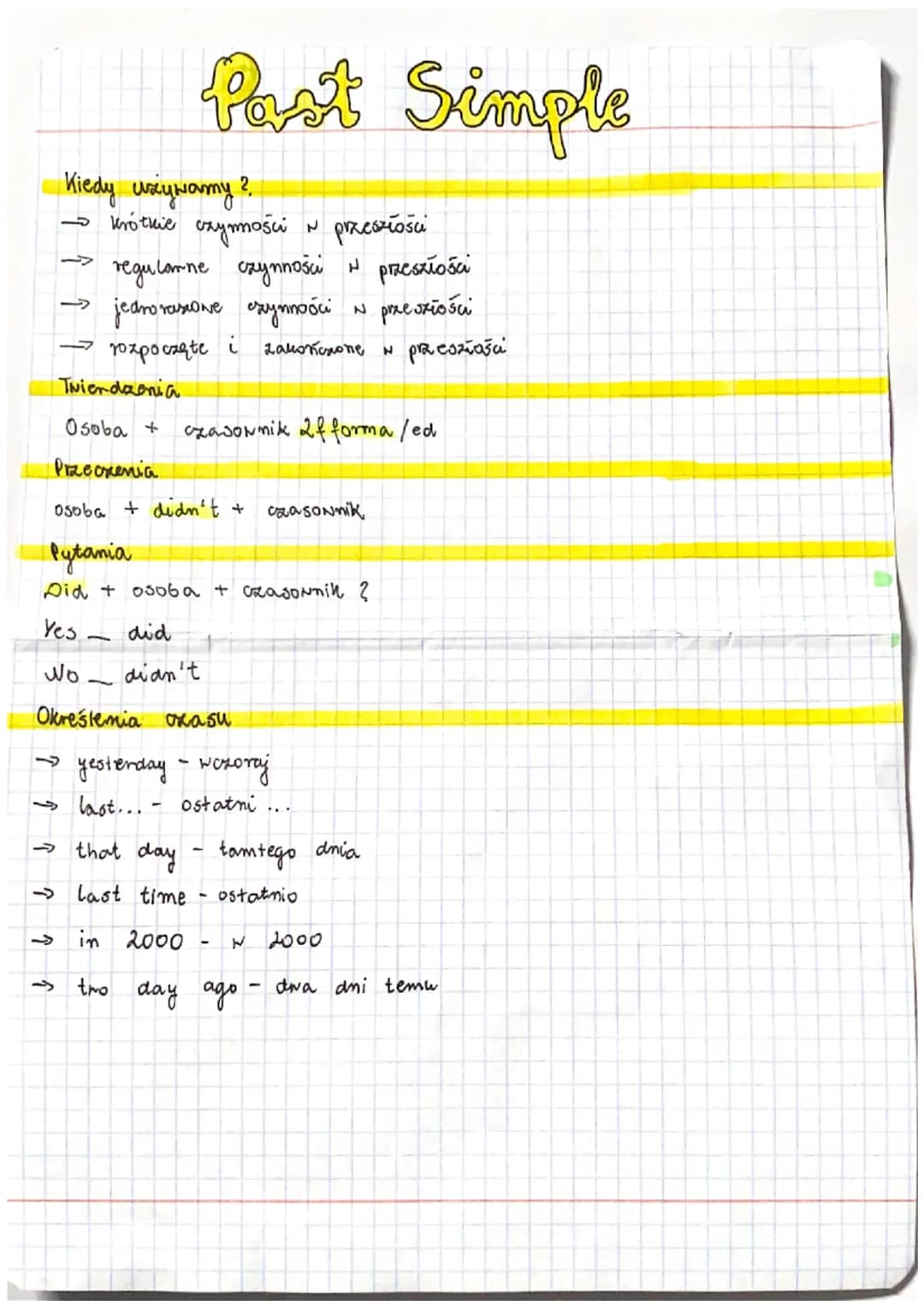 Present Simple
Kiedy używamy?
→ Kiedy mówimy o
- prana natury
przyznyczajenia
tabele czasone
→recenzje
Twierdzenia
You
We
They
Przeczenia
Yo