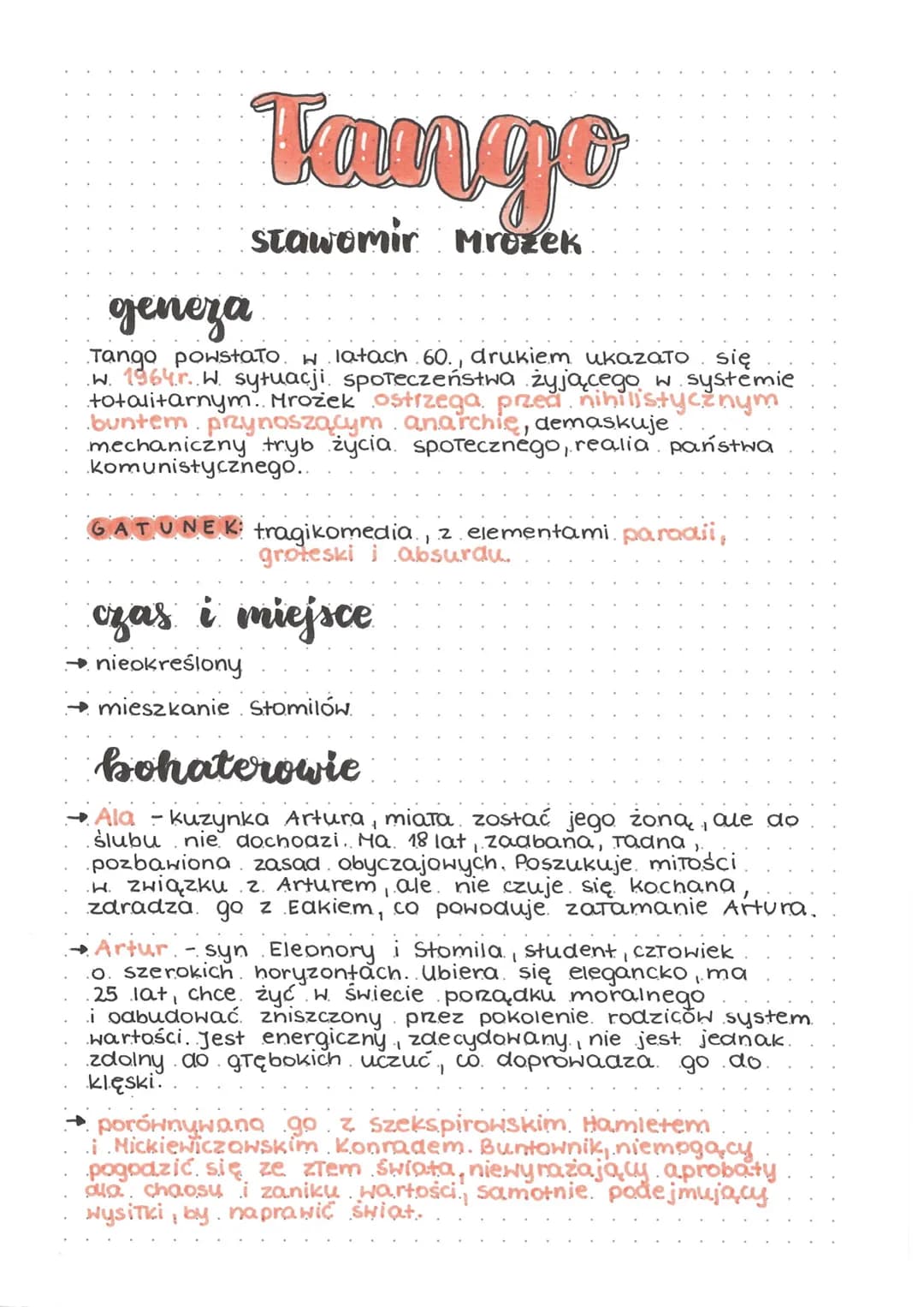 Tango
stawomir Mrozek
genera
Tango powstało. W latach 60., drukiem ukazato się
.W. 1964r. w sytuacji społeczeństwa żyjącego w systemie
total