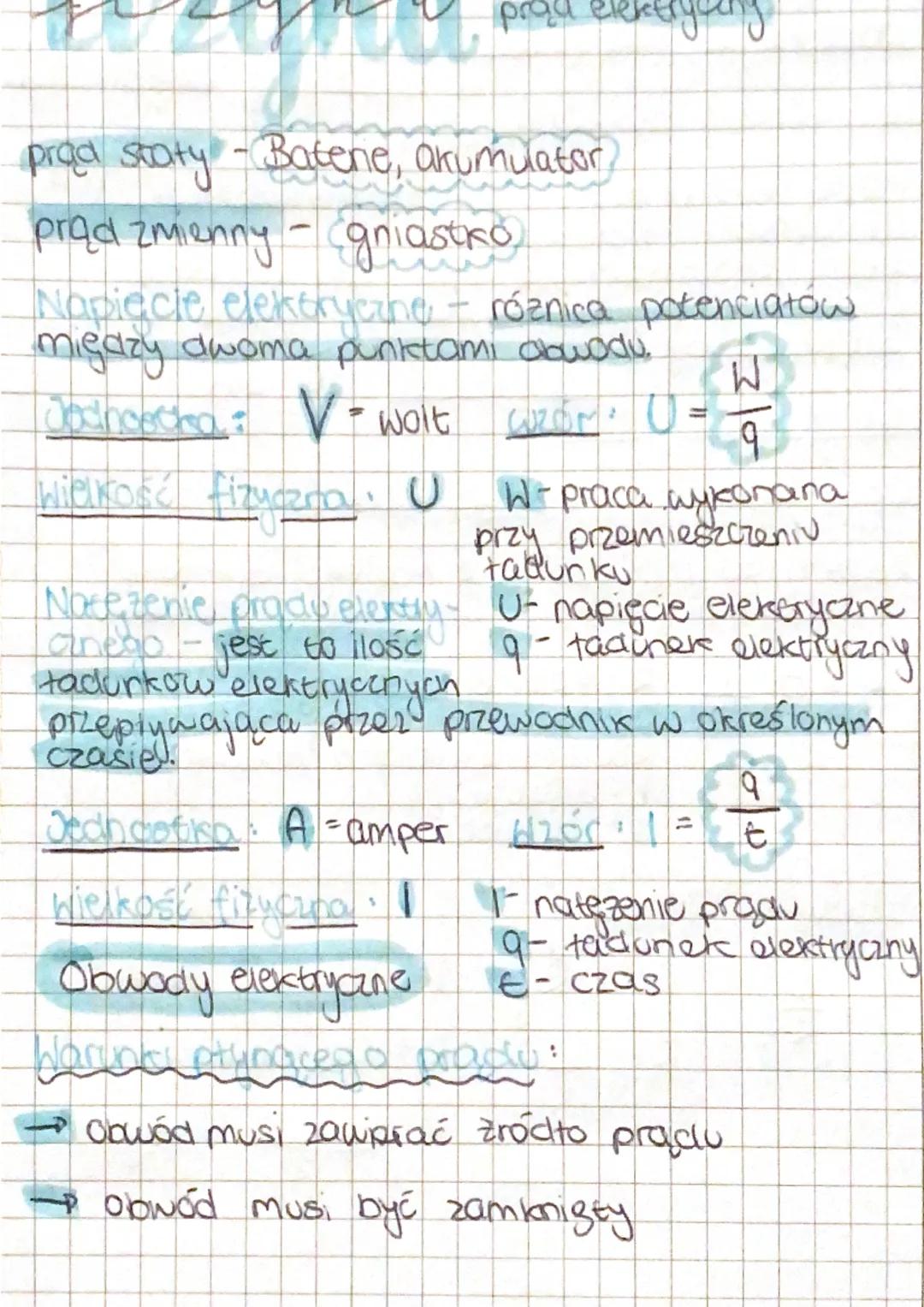 prad staty - Batene, akumulator
prąd zmienny - gniastko
Napięcie elektryczne - różnica potenciatów
między dwoma punktami abwodu.
W
Jodhcocha