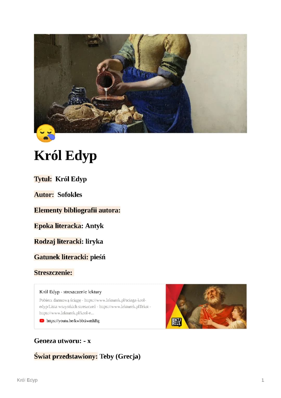 Król Edyp - streszczenie, plan wydarzeń i motywy