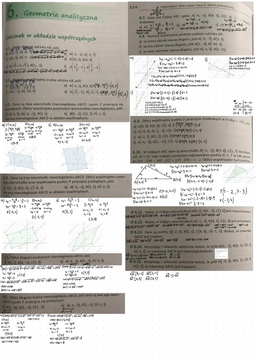 Odcinek w układzie współrzędnych
Geometria analityczna to dział matematyki, w którym podstawową rolę odgrywa układ współrzędnych na
płaszczy