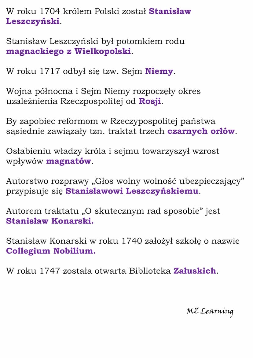 Czasy saskie - Test
Lata od 1697 do 1763 nazywamy czasami
saskimi.
stanisławowskimi.
zygmuntowskimi.
W roku 1697 królem Polski został
August