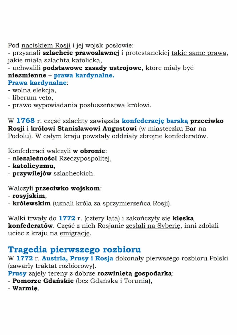 Pod naciskiem Rosji i jej wojsk posłowie:
- przyznali szlachcie prawosławnej i protestanckiej takie same prawa,
jakie miała szlachta katolic