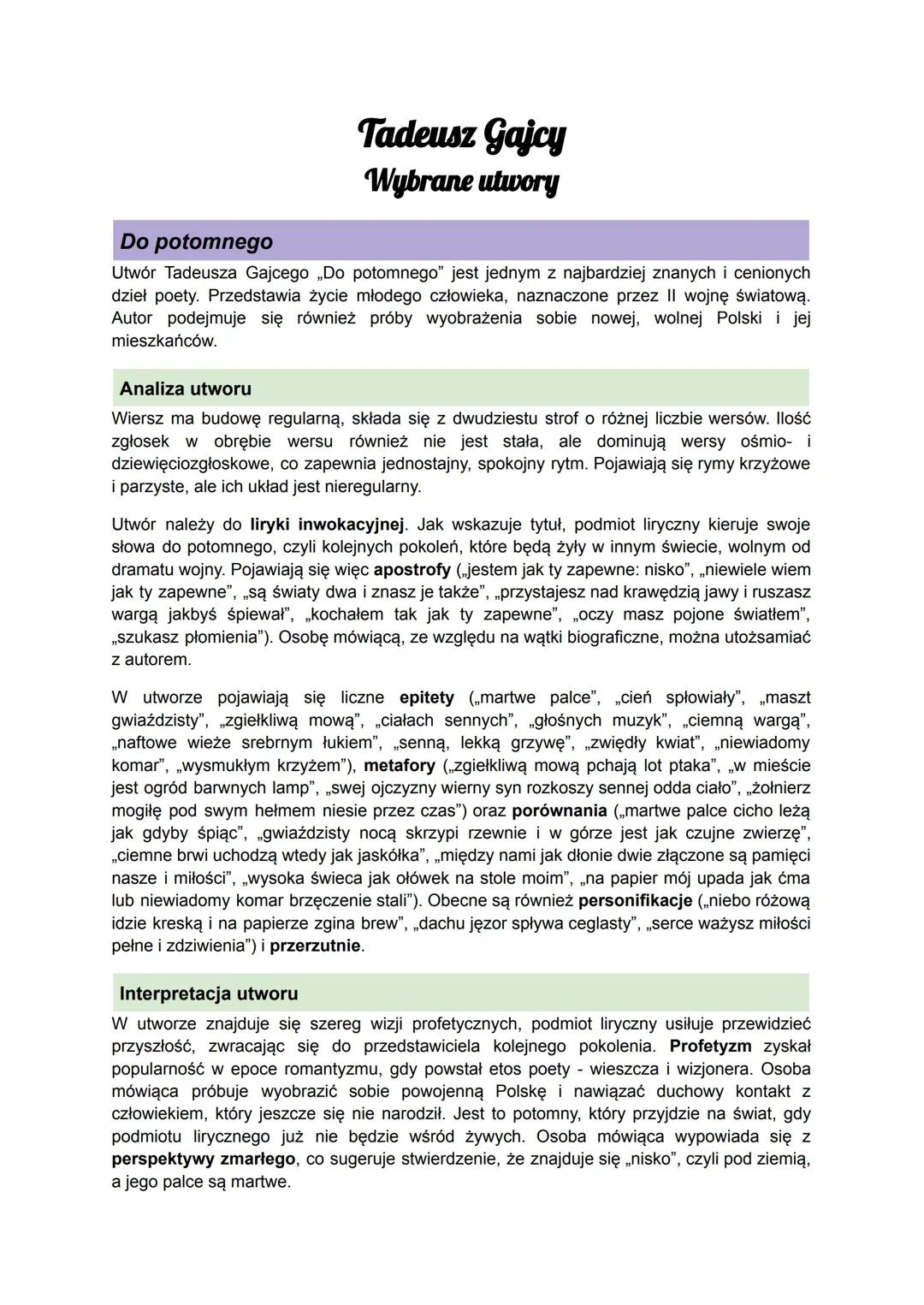 Tadeusz Gajcy - wybrane utwory