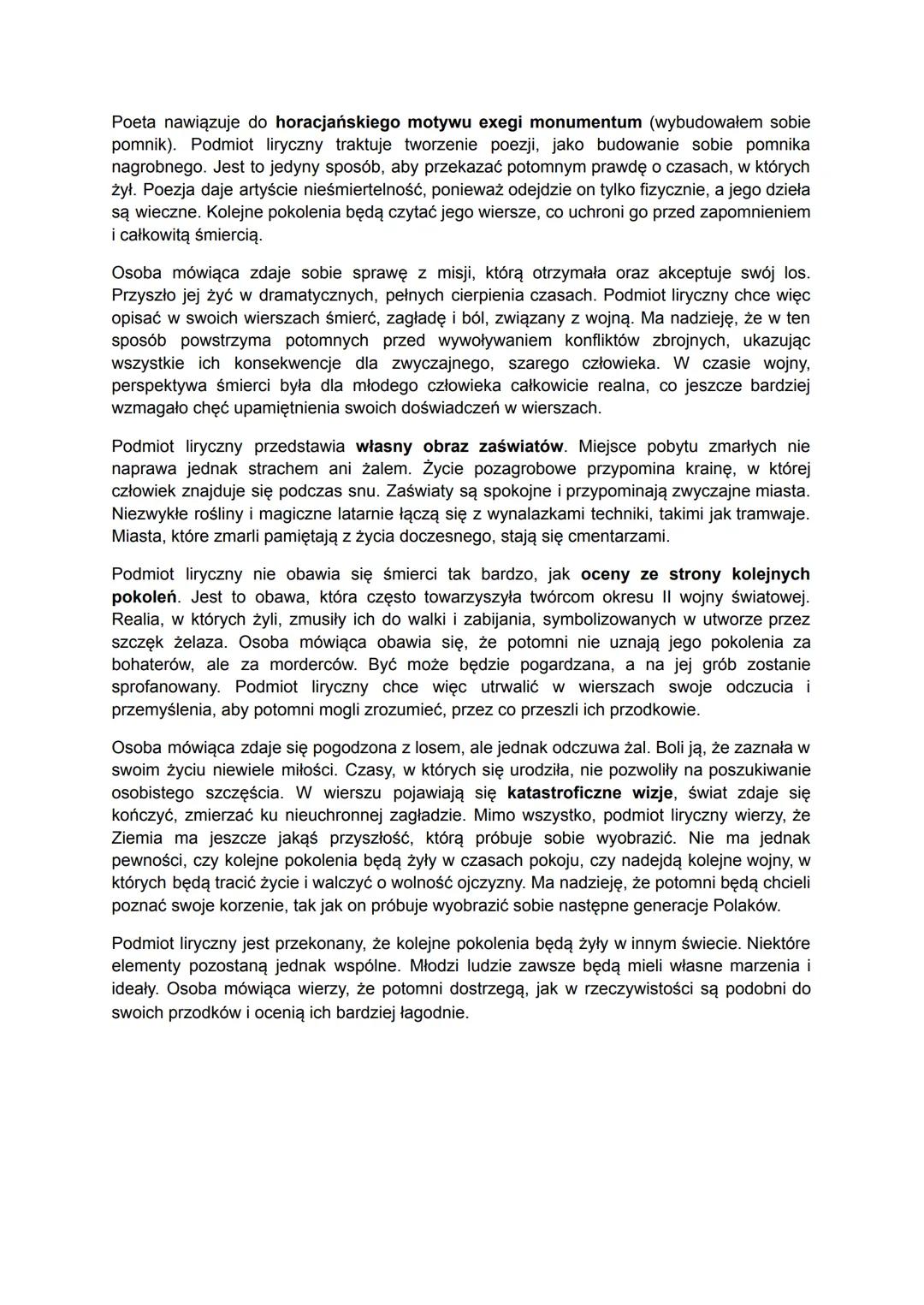 Tadeusz Gajcy
Wybrane utwory
Do potomnego
Utwór Tadeusza Gajcego „Do potomnego" jest jednym z najbardziej znanych i cenionych
dzieł poety. P