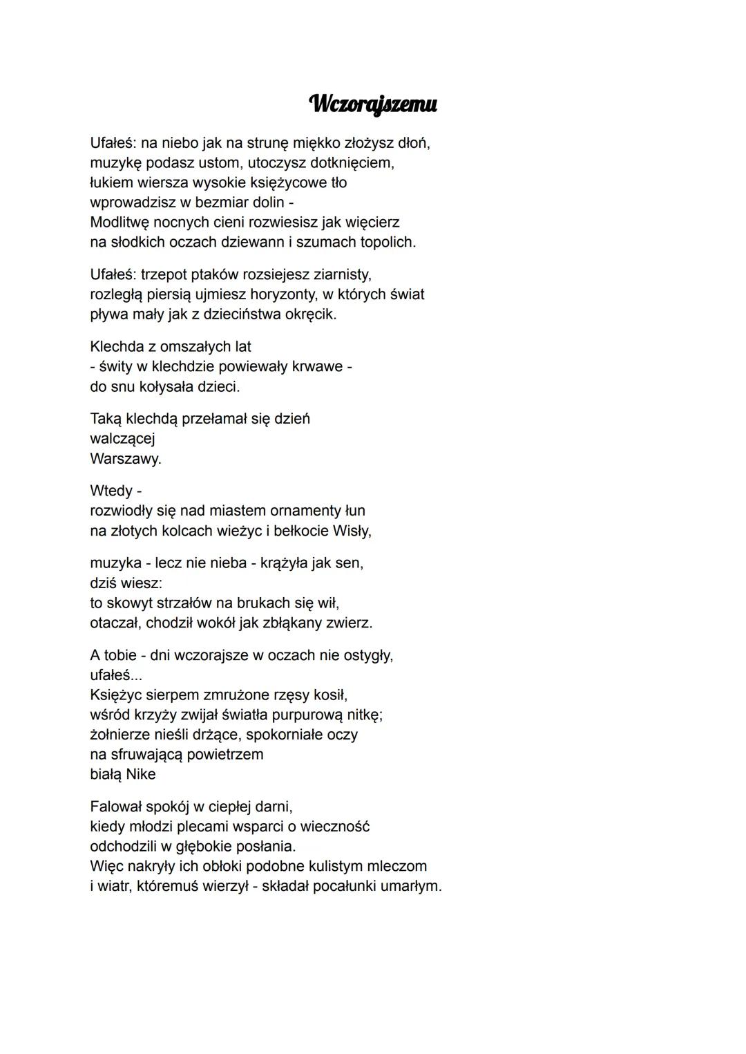 Tadeusz Gajcy
Wybrane utwory
Do potomnego
Utwór Tadeusza Gajcego „Do potomnego" jest jednym z najbardziej znanych i cenionych
dzieł poety. P