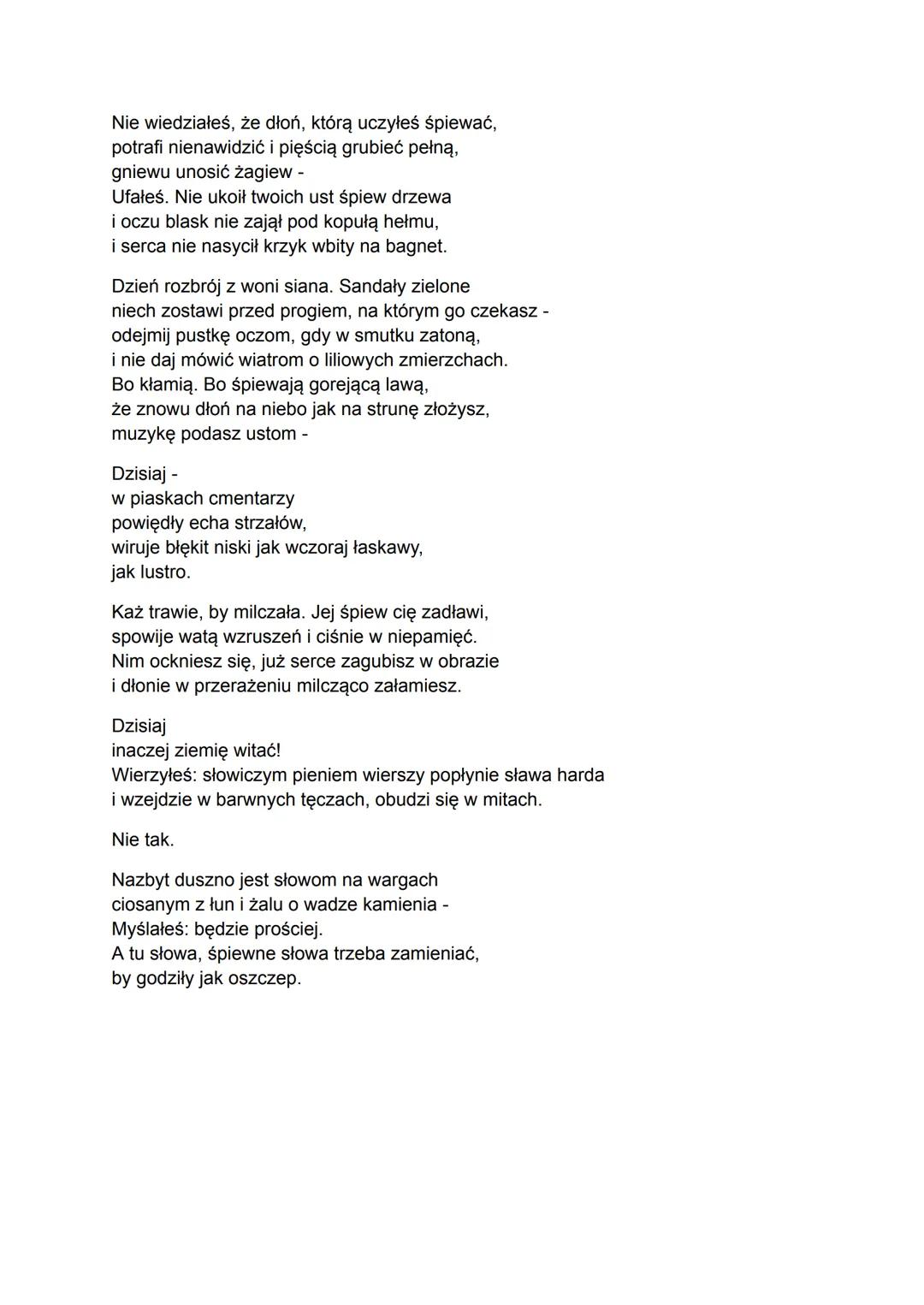 Tadeusz Gajcy
Wybrane utwory
Do potomnego
Utwór Tadeusza Gajcego „Do potomnego" jest jednym z najbardziej znanych i cenionych
dzieł poety. P