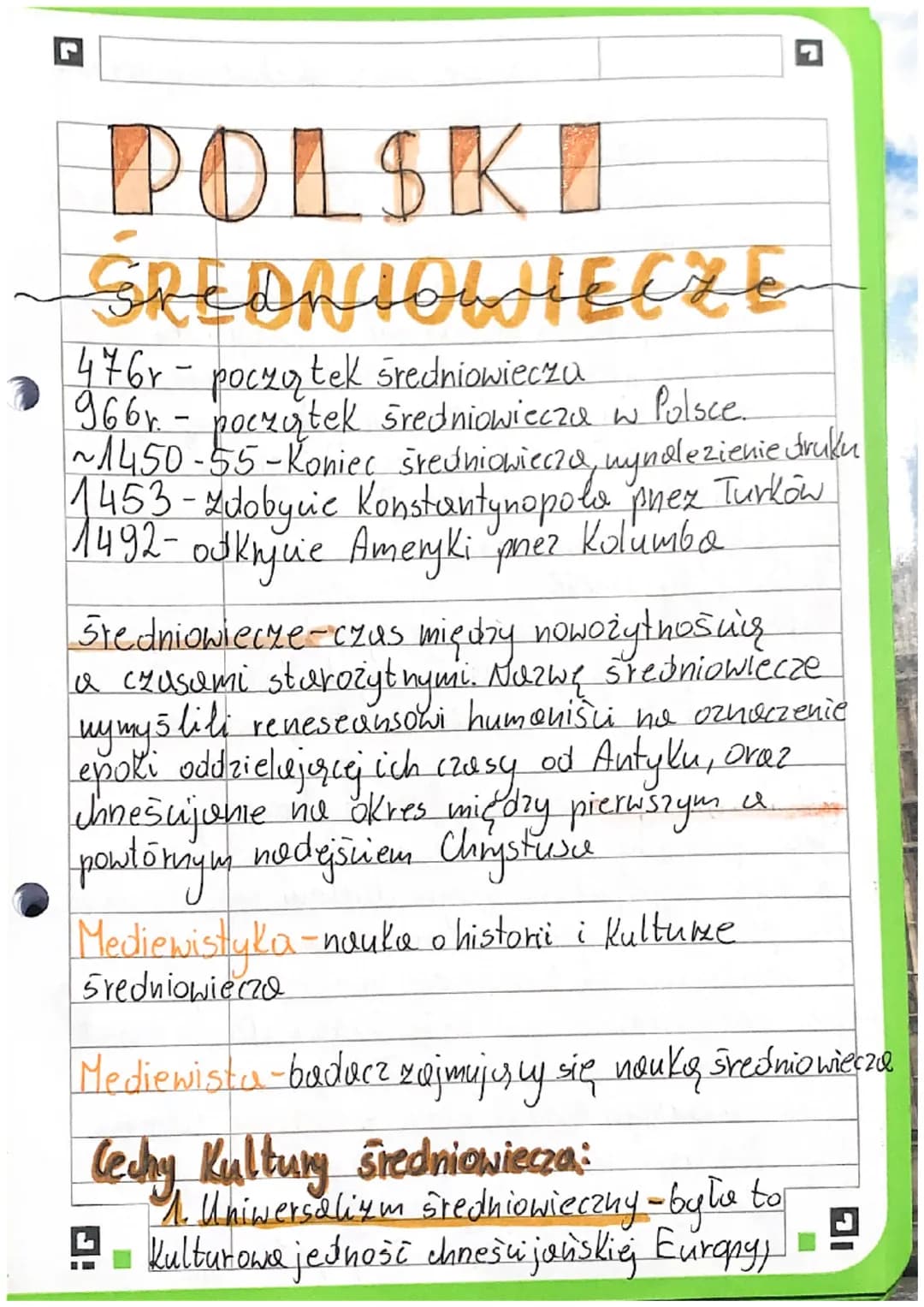 G
POLSKI
SREDNIOWIECZE
476r - początek średniowiecza
966v - początek średniowiecza w Polsce.
~ 1450-5.5 - Koniec średniowiecza, nynalezienie