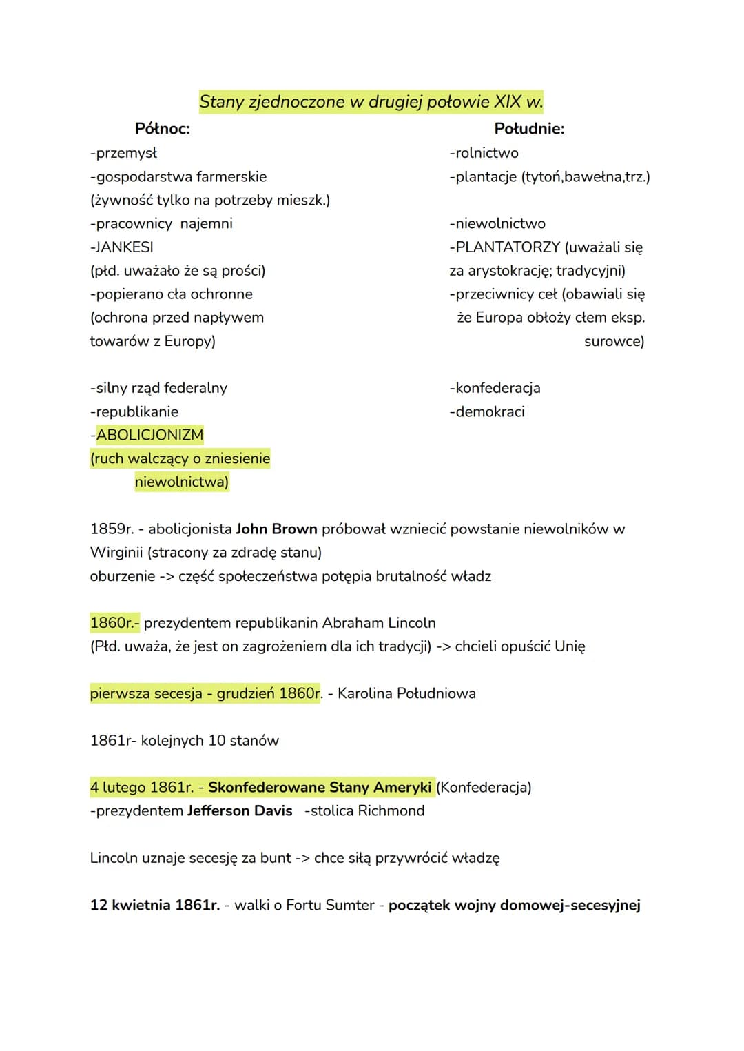 Północ:
Stany Zjednoczone w drugiej połowie XIX w.
Południe:
-przemysł
-gospodarstwa farmerskie
(żywność tylko na potrzeby mieszk.)
-pracown