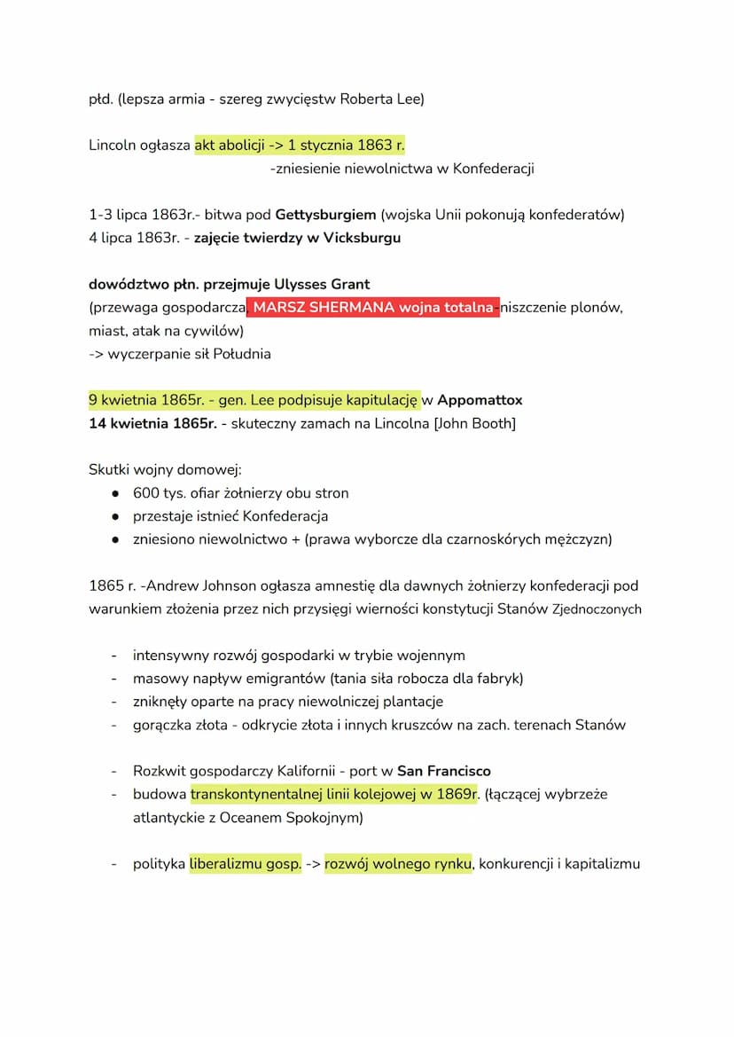Północ:
Stany Zjednoczone w drugiej połowie XIX w.
Południe:
-przemysł
-gospodarstwa farmerskie
(żywność tylko na potrzeby mieszk.)
-pracown
