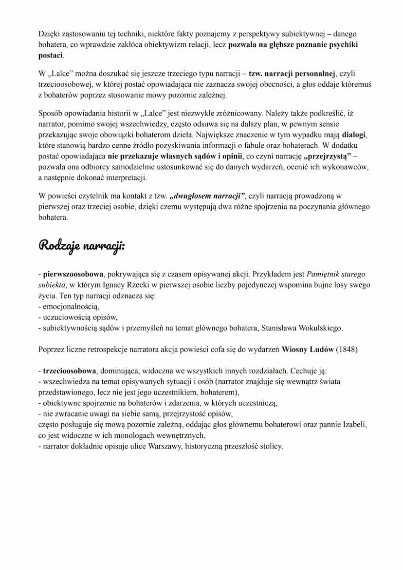 LALKA
KOMPOZYCJA I NARRACJA
Kompozycja
,,Lalka” Bolesława Prusa jest dziełem bardzo złożonym pod względem kompozycyjnym. Główny
wątek utworu