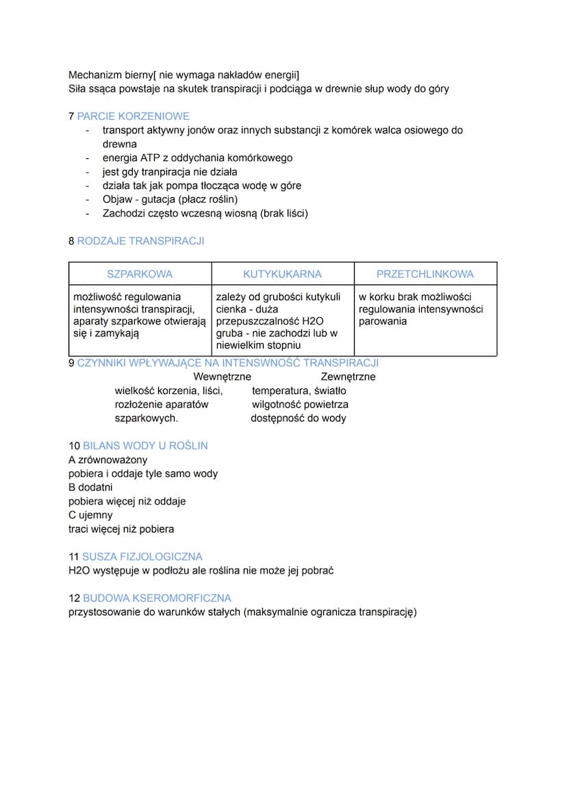 GOSPODARKA WODNA ROŚLIN
1 FUNKCJE WODY W ROŚLINIE
utrzymuje turgor komórki
dobry rozpuszczalnik
substrat lub produkt reakcji
woda umożliwia 