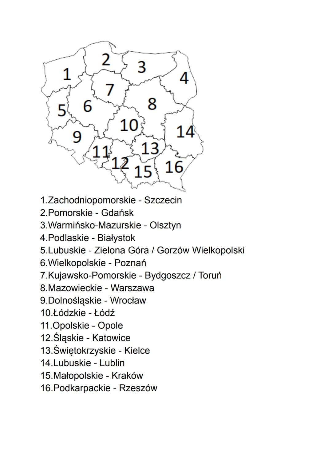 1
5 6
9
2
7
3
8
10
11 13.
15 16
12
4
1.Zachodniopomorskie - Szczecin
2.Pomorskie - Gdańsk
3.Warmińsko-Mazurskie
- Olsztyn
4.Podlaskie - Biał