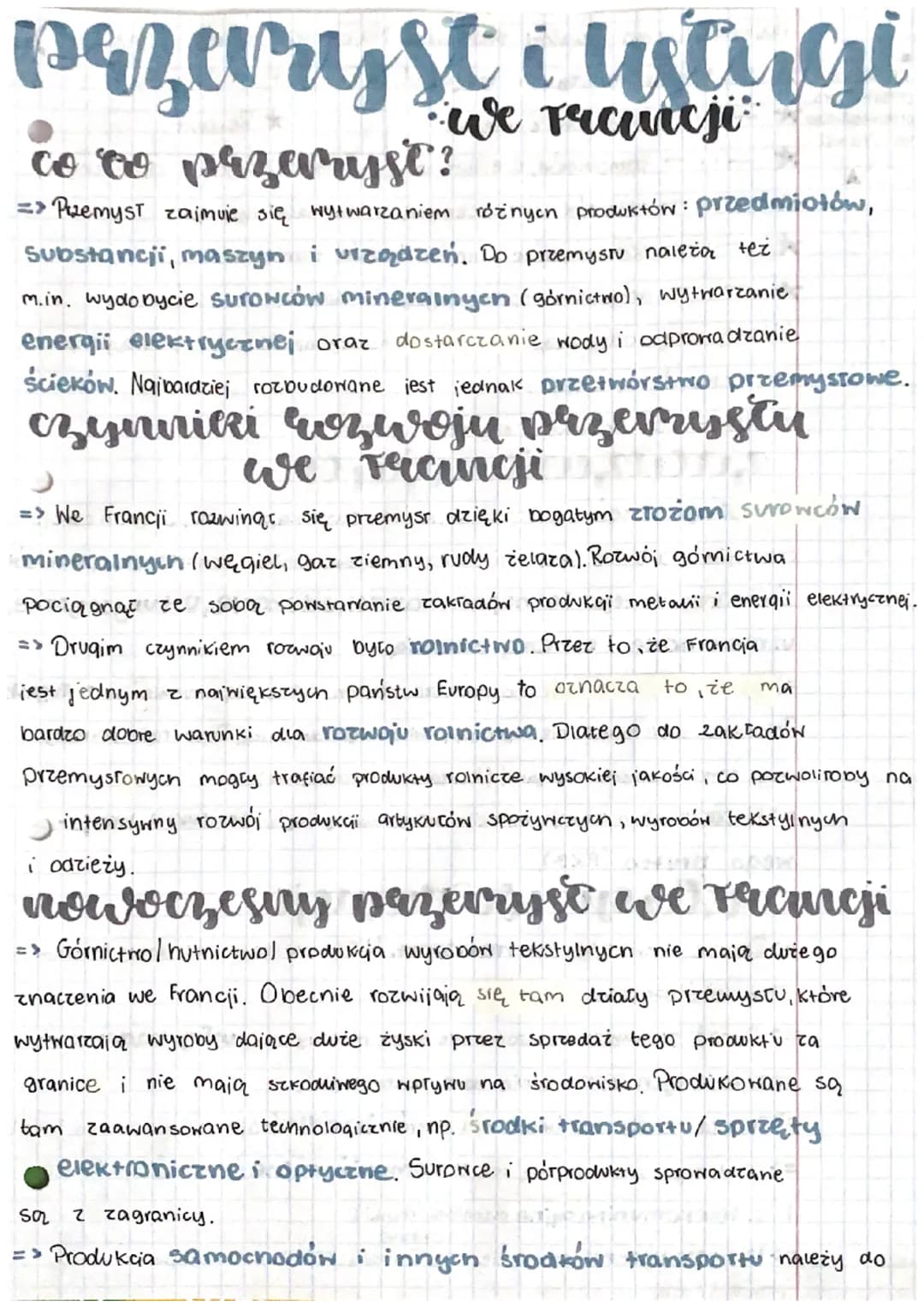 pazarryst i usługi
we Francji
co to przerrysse?
=> Przemysł zajmuje się wytwarzaniem różnych produktów: przedmiotów,
Substancji, maszyn i vi
