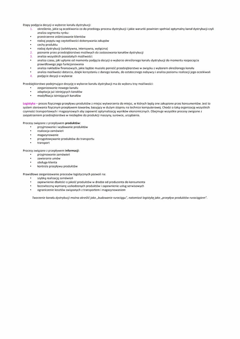 DYSTRYBUCJA
Dystrybucja - obejmuje wszelkie czynności związane z pokonywaniem przestrzennych, czasowych, ilościowych i asortymentowych różni