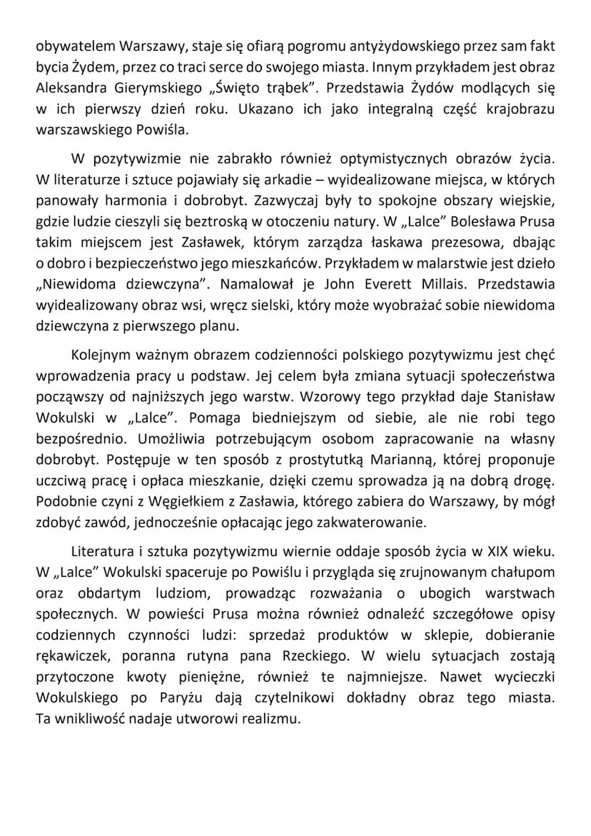 Temat: Obrazy codzienności obecne w literaturze i sztuce pozytywizmu.
Sztuka i literatura pozytywistyczna charakteryzuje się realizmem. Pole