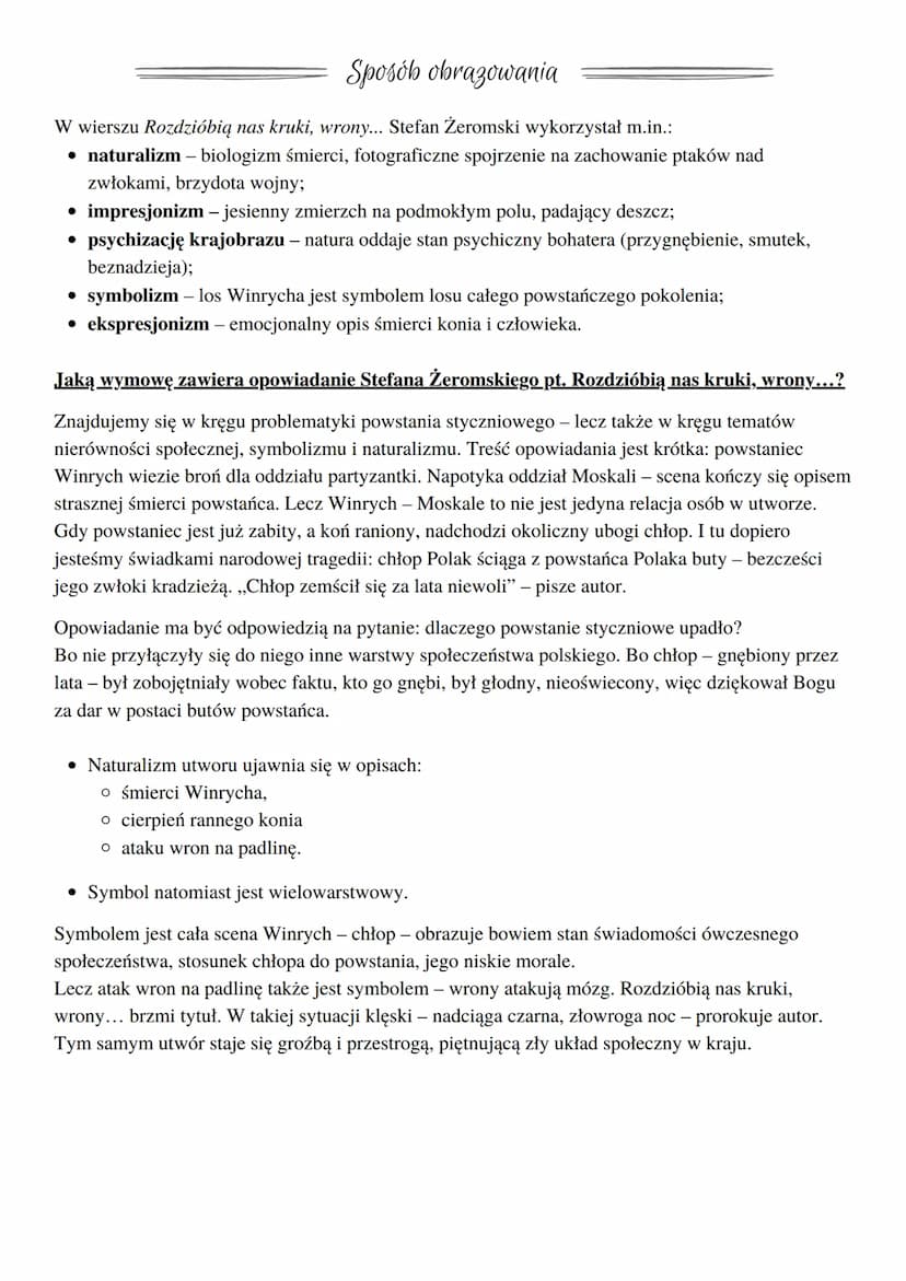Rozdziobią nas kruki. wrony...
Streszczenie
1.Opis jesiennej ulewy i rozmokłych pól (opis przyrody - naturalizm)
2. Samotna piesza podróż Sz