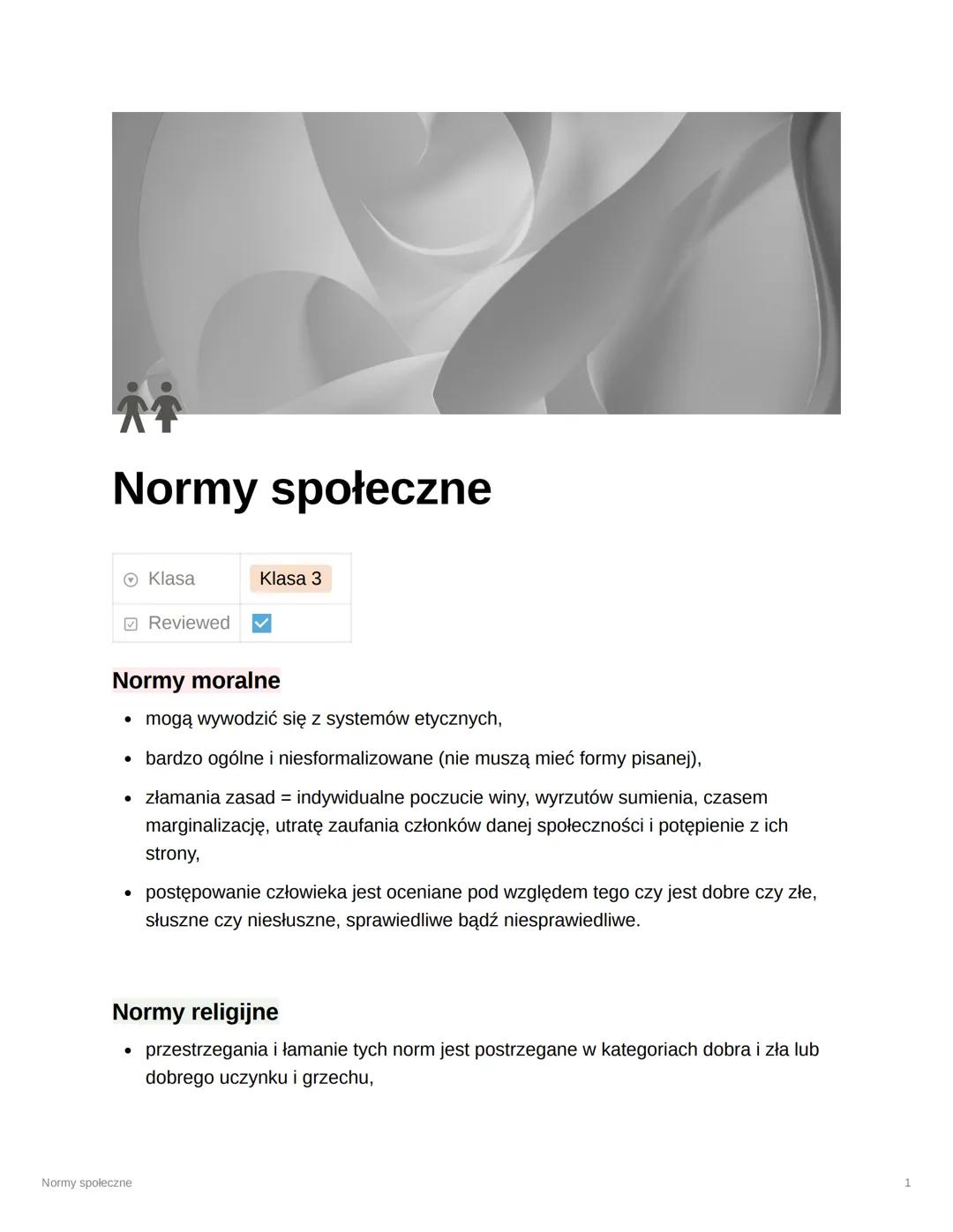 ji
Normy społeczne
Ⓒ Klasa
Reviewed
Klasa 3
Normy moralne
• mogą wywodzić się z systemów etycznych,
• bardzo ogólne i niesformalizowane (nie