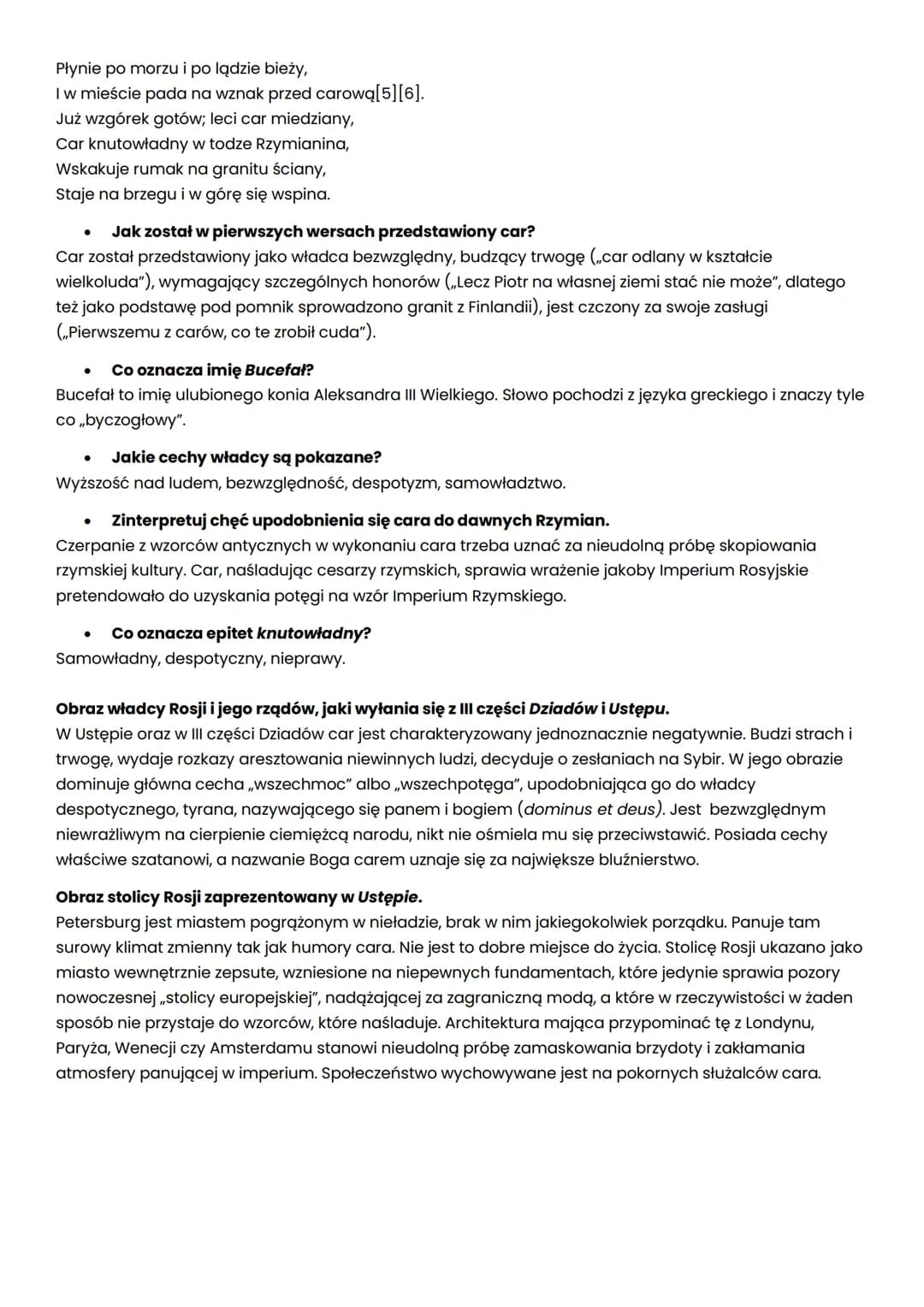 Ustęp (wydzielona część tekstu lub utworu muzycznego)
epicki poemat opisowy
●
Obraz despoty w Ustępie II części Dziadów
●
wierszowany
klasyc