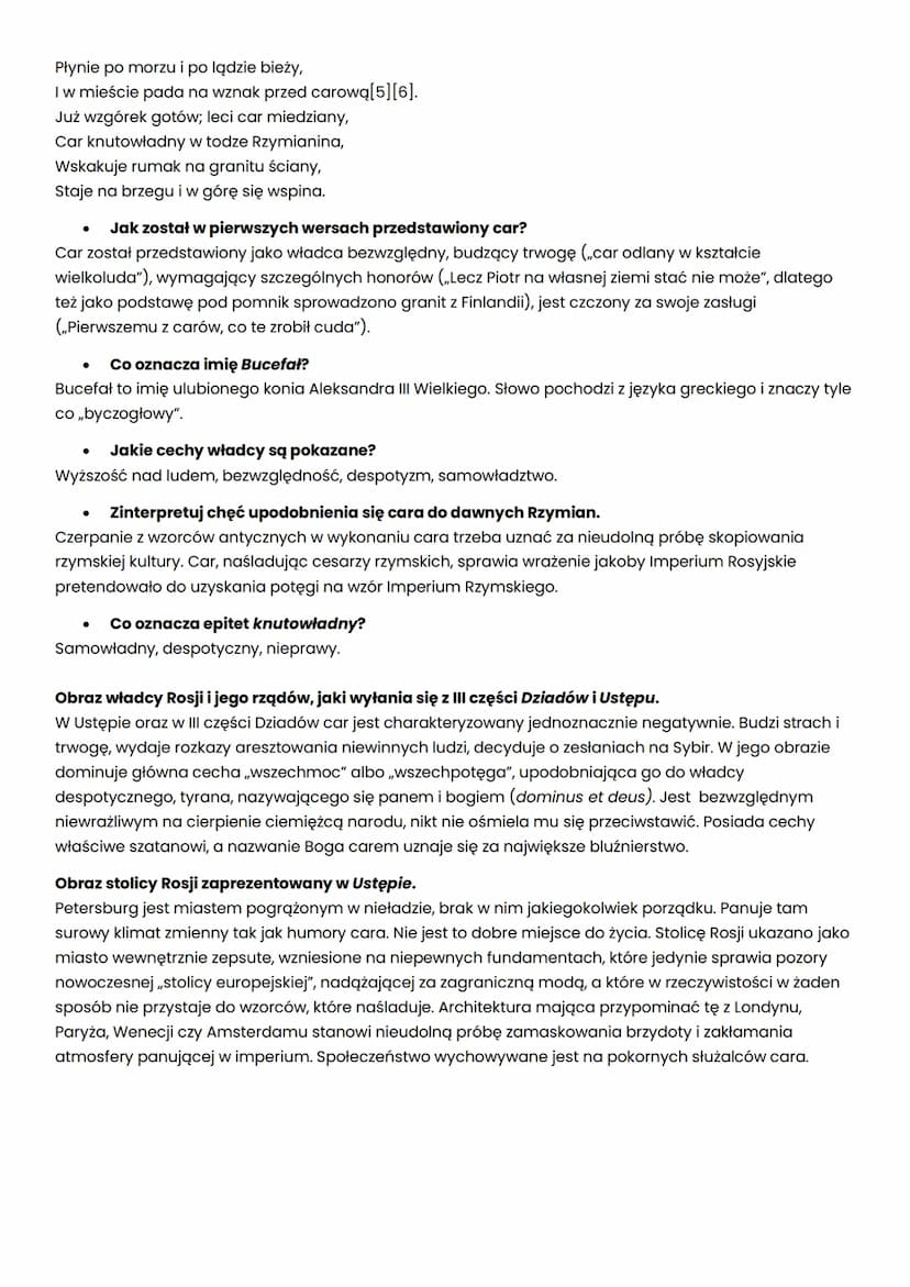 Ustęp (wydzielona część tekstu lub utworu muzycznego)
epicki poemat opisowy
●
Obraz despoty w Ustępie II części Dziadów
●
wierszowany
klasyc