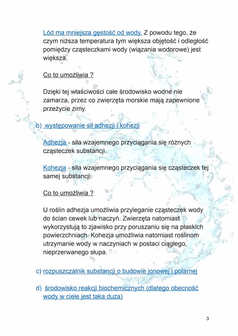 Woda i jej właściwości
+
H
.
105⁰
H
+
Woda - nieorganiczny związek chemiczny,
²
stężenie wody zależy od wieku i aktywności
organizmu, ok. 60