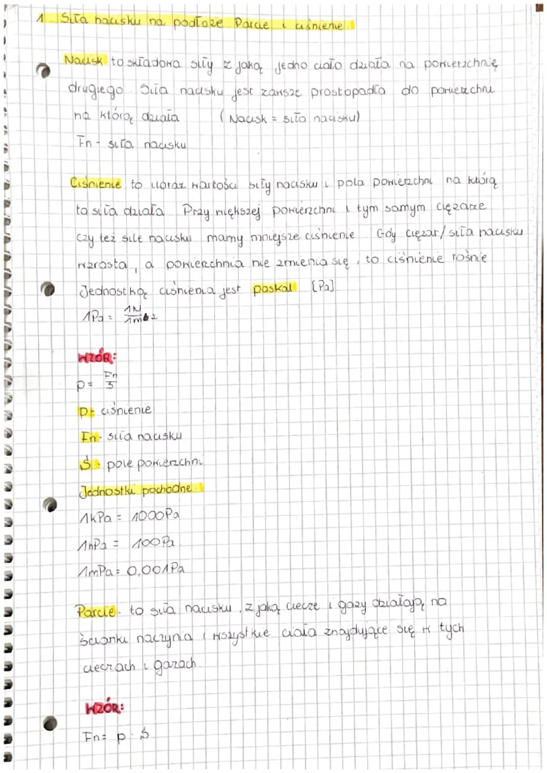 A
C
●
Siła nacisku na podłore Parde
Nadisk to składowa siły z jaką jedno ciało działa na ponierzchnię
drugiego Sila nadsku jest zawsze prost