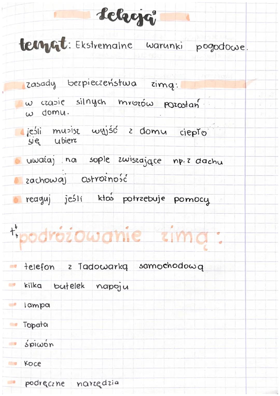 temat: Ekstremalne
Lekcja
zasady bezpieczeństwa
zimą:
w czasie silnych mrozów pozostań
domu.
jeśli musisz wyjść z domu
się ubiert
telefon
wa