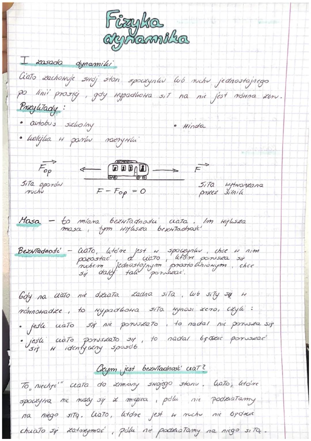 I arada dynamiki
Ciato zachowuje snoj stan spoczynku wo ruchu jednostajnego
prosig, gdy Hypadkowa sit na
nie jest róuna zen.
po linii
Przykł