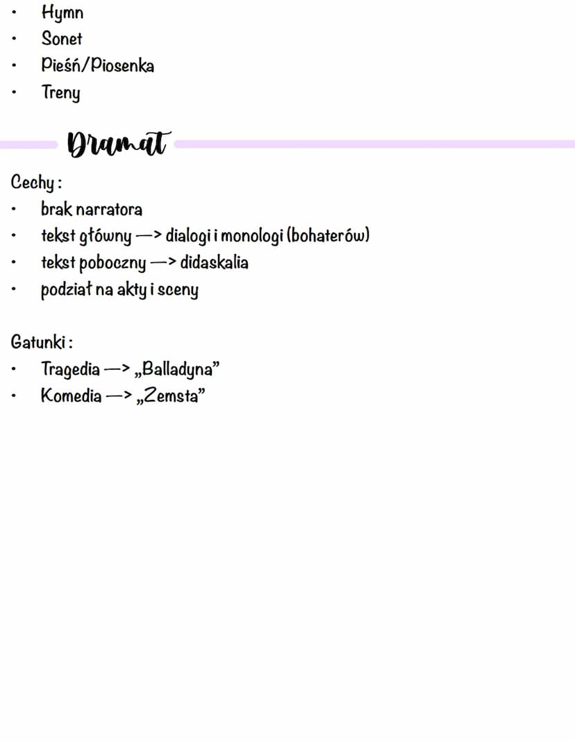 ●
Cechy:
●
●
Gatunki:
●
Rodzaje literackie
Epika
●
●
występuje narrator, bohaterowie, dialog, opisy
zazwyczaj teksty są pisane prozą
występu