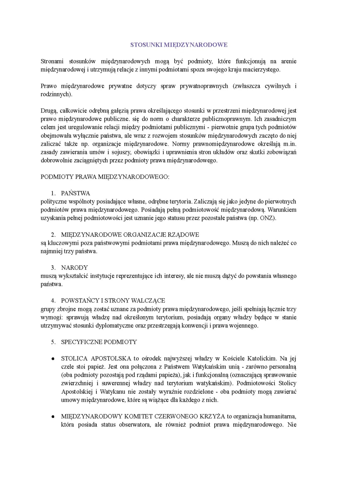 STOSUNKI MIĘDZYNARODOWE - WOS