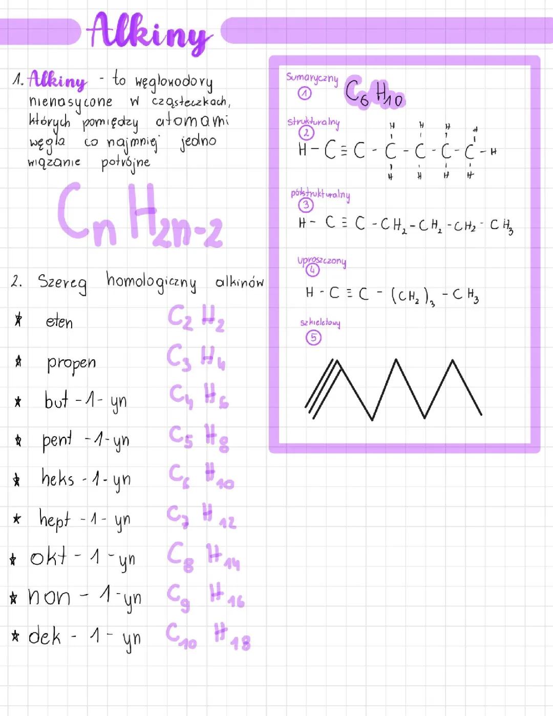 Alkiny - Chemia: Wprowadzenie i Notatka