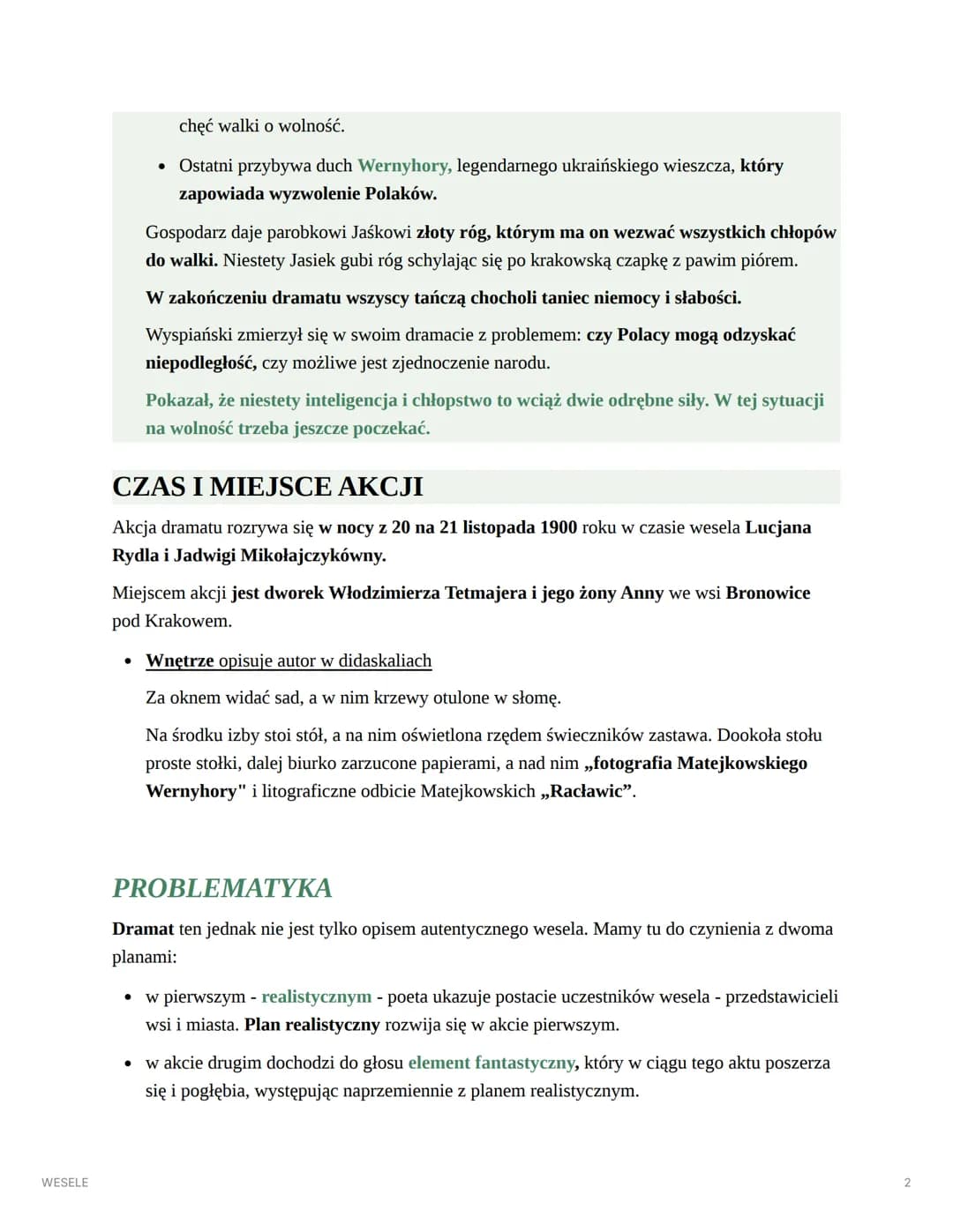 WESELE
WESELE
AUTOR: STANISŁAW WYSPIAŃSKI
▼ STRESZCZENIE
Polska pod zaborami.
W podkrakowskich Bronowicach, w domu Włodzimierza Tetmajera od